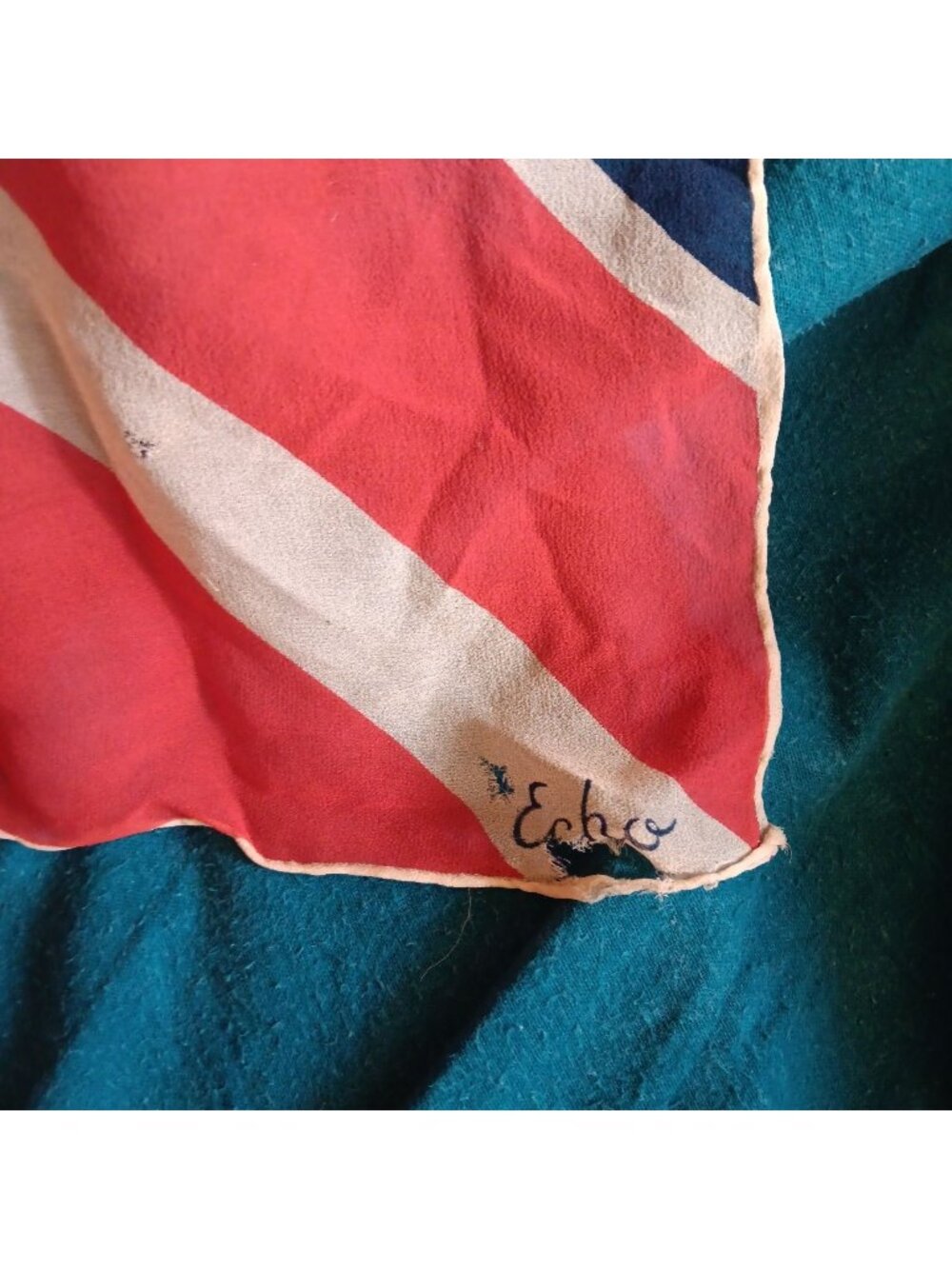 Vintage Echo Silk Scarf Heart Print Red White Blue Square 24x24"